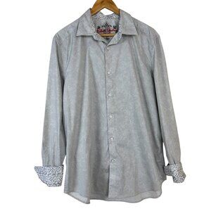 Robert Graham Casual Button Up Shirt Size LRG Grey White Floral Business Casual